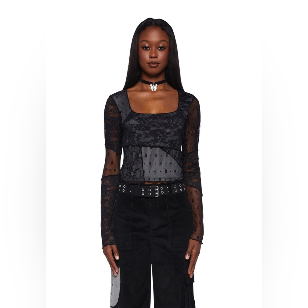 dELiA*s Black Sheer Lace Blouse MY ALL LONG SLEEVE